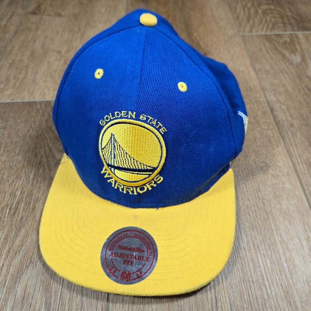 Mitchell & Ness Golden State Warriors Snapback Hat Blue Yellow NBA Adjustable